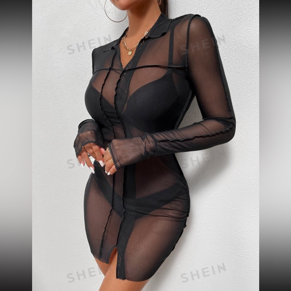 Black mesh bodycon dress